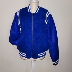 Fashion Nova Blue On Duty Fuzzy Bomber Jacket Lg